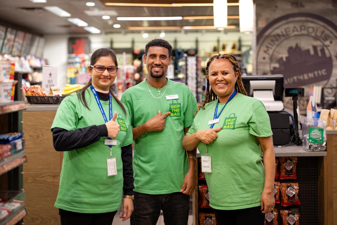 Airport staff encouraging sustainable behavior