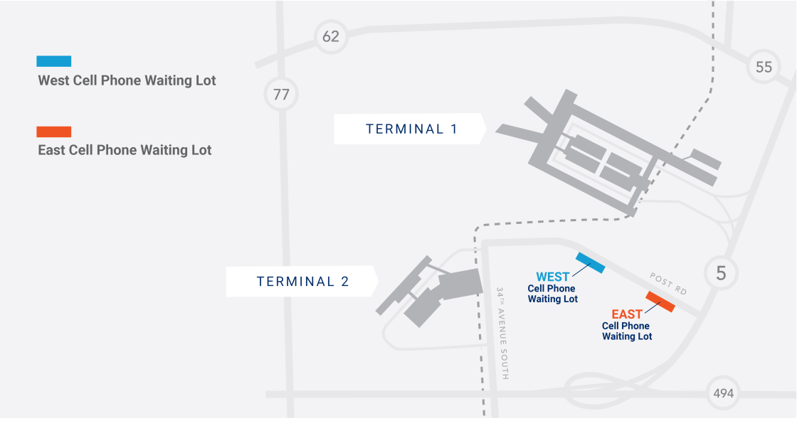 East and West Cell Phone Waiting Lots